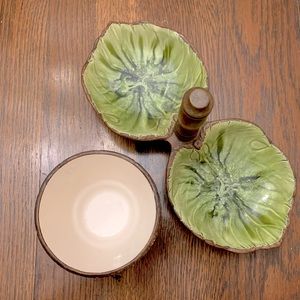 Vintage Tiki 2 Piece Treasure Craft Handmade in USA Pottery Serving Tray & Bowl